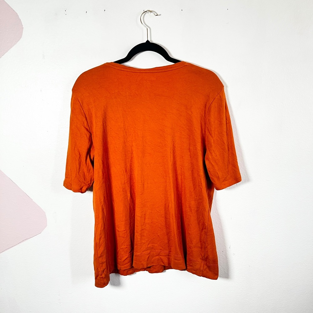 Chicos Orange Cotton Scoop Neck Elbow Sleeve Button Detail Top Size 2 Us Large